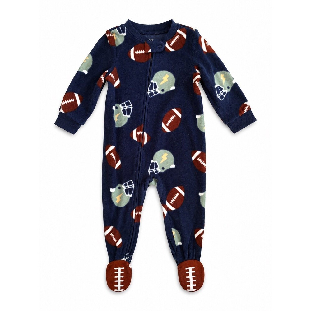 : Carter’s Football Fleece Footed Sleeper Pajamas | 12 Months | Cozy Zip-Up